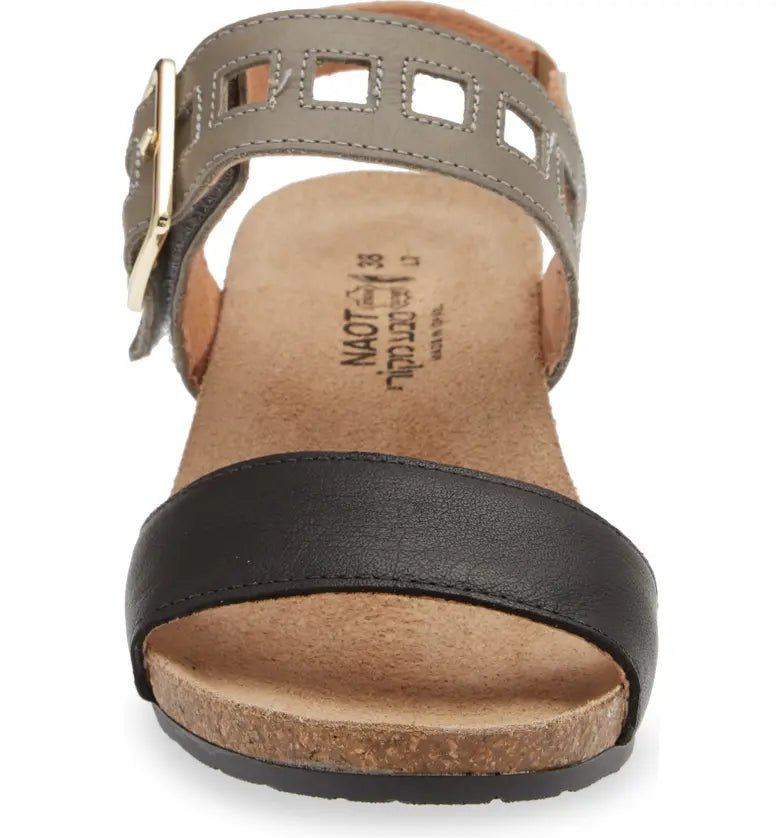 Naot Women's Dynasty Wedge Sandal - Soft Black/Fog Gray/Soft Beige