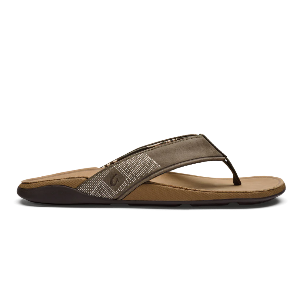 Olukai Men's Tuahine Leather Beach Sandals - Hunter/Golden Sand