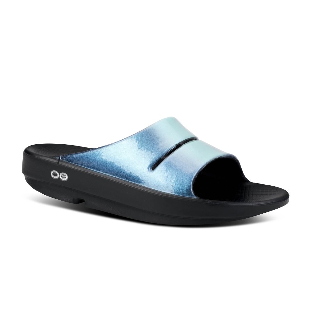 Oofos Women's Ooahh Luxe Recovery Slide Sandal - Atlantis