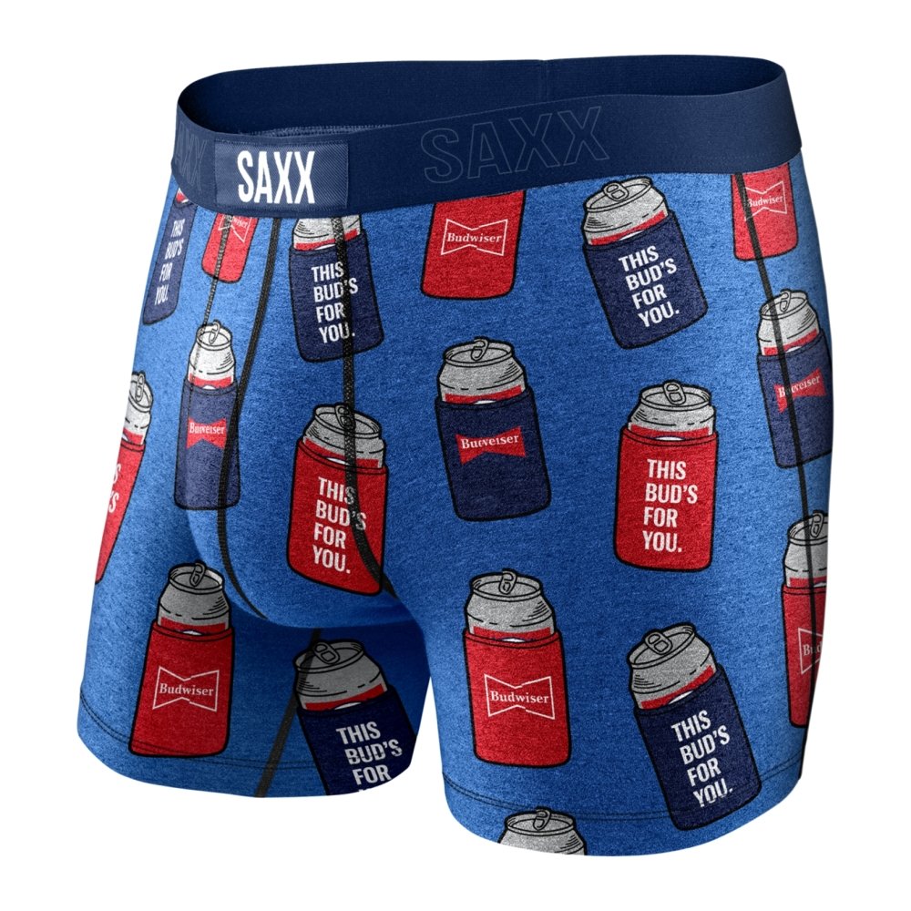 SAXX Men's Vibe Boxer Brief Underwear - Blue Bud Koozies Budweiser